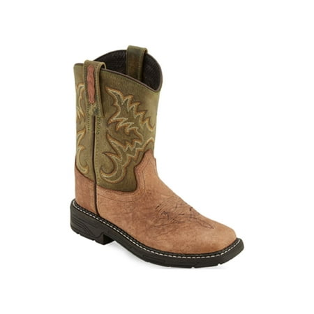 Old West Olive/Tan Youth Boys Leather Cowboy Boots 6D