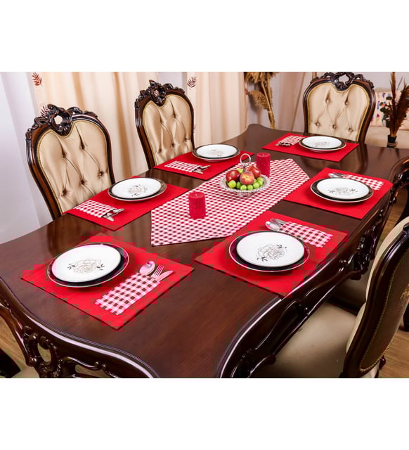 American Service Supla and Runner Set 6 people red plaid pattern dowry set and table set
American Service Supla and Runner Set 6 people red plaid pattern dowry set and table set