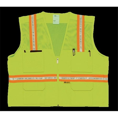 2W 8048-M M Multi-Pocket Surveyor Vest - Lime- Medium