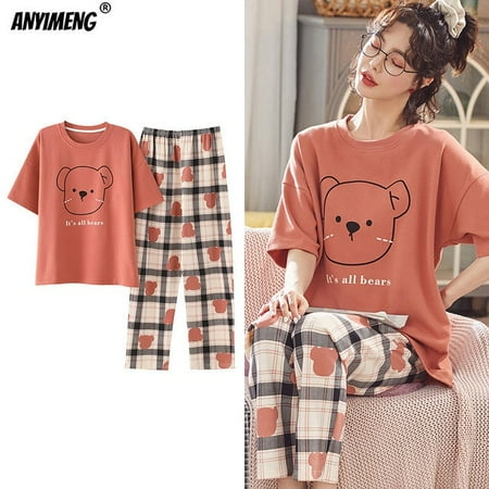 New Sleepwear Cartoon Cotton Pajamas for Women Long Pants Short Sleeved Summer Spring Loungewear Fashion Home Clothing Homewear
New Sleepwear Cartoon Cotton Pajamas for Women Long Pants Short Sleeved Summer Spring Loungewear Fashion Home Clothing Homewear