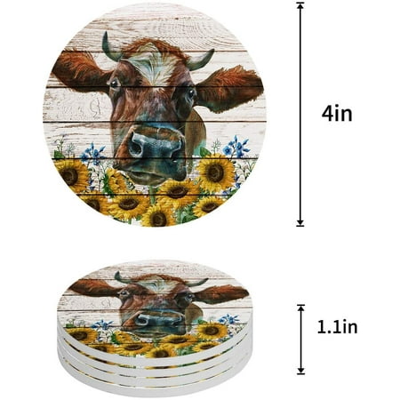 ZHANZZK Sunflowers Cow Set of 4 Round Coaster for Drinks Absorbent Ceramic Stone Coasters Cup Mat with Cork Base for Home Kitchen Room Coffee Table Bar Decor
ZHANZZK Sunflowers Cow Set of 4 Round Coaster for Drinks Absorbent Ceramic Stone Coasters Cup Mat with Cork Base for Home Kitchen Room Coffee Table Bar Decor
