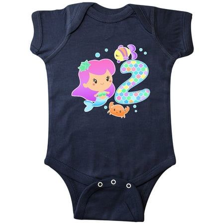 Inktastic Second Birthday Mermaid with fish and crab Gift Baby Girl Bodysuit