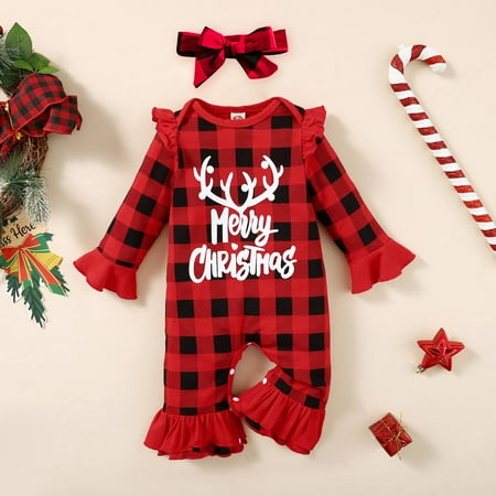 NIUREDLTD Toddler Girls Christmas Long Sleeve Plaid Letter Romper Deer Prints Ruffles Bell Bottoms Flare Jumpsuit Headbands Set
NIUREDLTD Toddler Girls Christmas Long Sleeve Plaid Letter Romper Deer Prints Ruffles Bell Bottoms Flare Jumpsuit Headbands Set