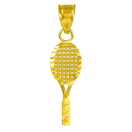 10k Yellow Gold Small Tennis Racquet Sports Charm Pendant