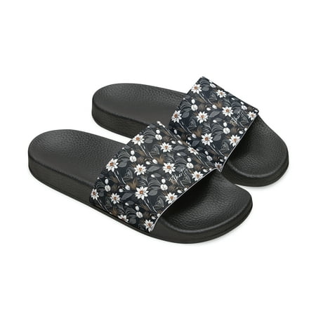 White Flowery Women s black slide sandals from TSmartArt @ Walmart