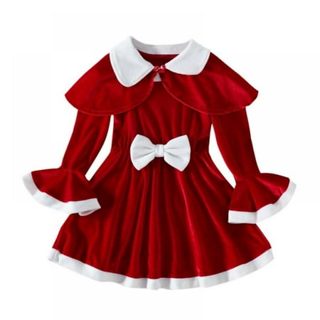 Xmarks 2 Pieces Toddler Girls Dress Christmas Midi Dress and Cape Red 3-4Y