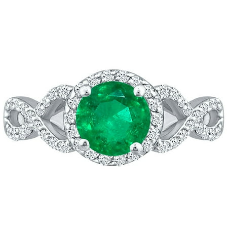 Emerald & Round Diamond 2.60 ct Infinity Twist Halo Ring Solid 10k White Gold