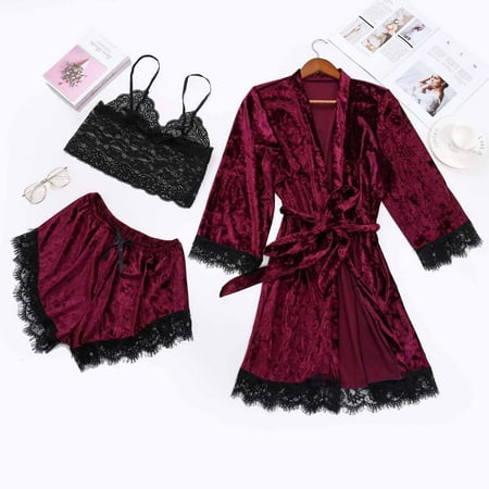Munlar Robes For Women Christmas Loungewear For Family Women Sexy Three-Piece Pajamas Lace Velvet Solid Color Lace Three-Piece Pajamas Nightdress Sleepwear
Munlar Robes For Women Christmas Loungewear For Family Women Sexy Three-Piece Pajamas Lace Velvet Solid Color Lace Three-Piece Pajamas Nightdress Sleepwear