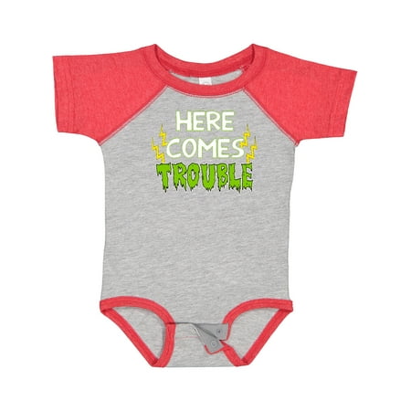 Inktastic Here Comes Trouble Gift Baby Boy or Baby Girl Bodysuit
