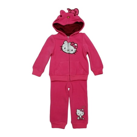 Baby Girls Fuchsia Sequin Hello Kitty Hooded Zipper Fleece Outfit Set 9M