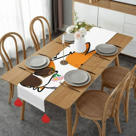Cute Cartoon Corgi Christmas Table Runner Imitation Linen Table Runner With Red Tassels For Party And Dining Room 14 x 60
Cute Cartoon Corgi Christmas Table Runner Imitation Linen Table Runner With Red Tassels For Party And Dining Room 14 x 60