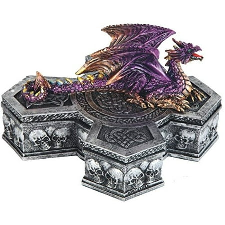 SS-G-71497 Winged Dragon Cross Trinket Box Purple And Silver Color, 7", Perfect gift for those that love Dragon By StealStreet