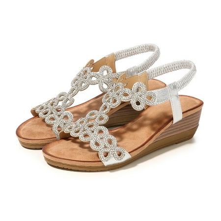 Sandals Women Ladies Casual Wedges Elastic Band Bohemian Beach Shoes Sandals