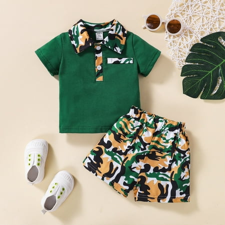 Hunpta Toddler Boys Short Sleeve T Shirt Tops Camouflage Prints Shorts Kids Gentleman Outfits
