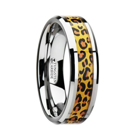 SAVANNAH Tungsten Wedding Ring with Cheetah Print Animal Design Inlay - 6mm - 8mm