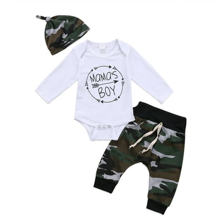 Lieserram Baby Girl Boy Clothes Set 3 6 9 12 18 Months Long Sleeve Letter Printed Romper Top with Camouflager Printed Long Pants and Hat
Lieserram Baby Girl Boy Clothes Set 3 6 9 12 18 Months Long Sleeve Letter Printed Romper Top with Camouflager Printed Long Pants and Hat