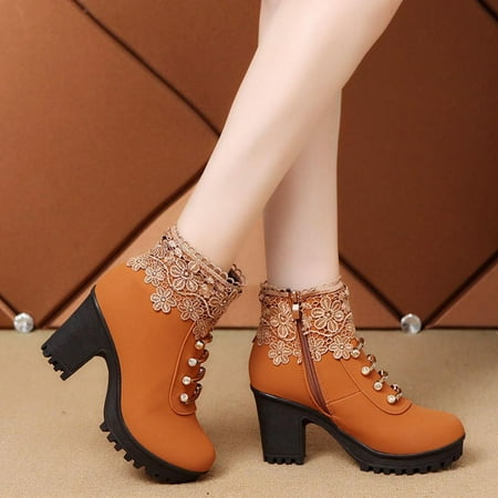 Tdoqot 2022 Boots for Women- Boots Retro Thick Heel High Heel Shoes Boots Plus Boots Brown 37