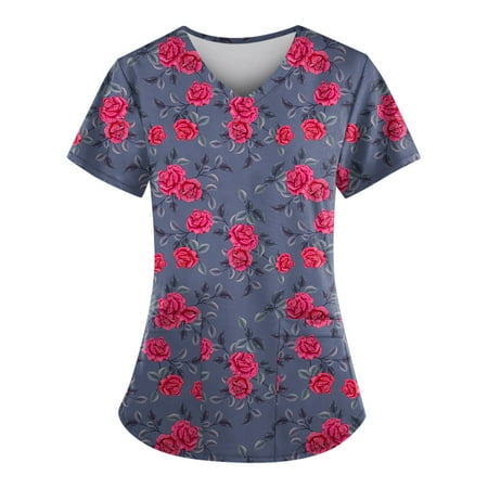 TKing Fashion Women Plus Size Scrubs Top V-Neck Short Sleeve Printed Pockets Work Blouse for Women Red S
TKing Fashion Women Plus Size Scrubs Top V-Neck Short Sleeve Printed Pockets Work Blouse for Women Red S
