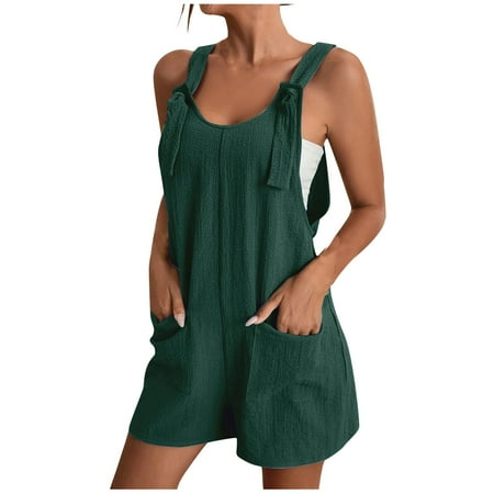 Gglogagt Women Summer Linen Overalls Shorts Loose Fit Sleeveless Knot Strap Cotton Short Romper Jumpsuits with Pockets Dark Green M
Gglogagt Women Summer Linen Overalls Shorts Loose Fit Sleeveless Knot Strap Cotton Short Romper Jumpsuits with Pockets Dark Green M