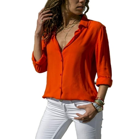 Plus Size Women Button Front Roll-Up Sleeve T-Shirt Casual Loose Turn Down Collar Office Tops Blouse