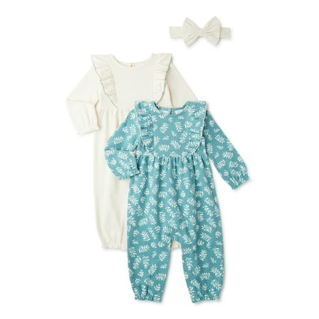 Wonder Nation Baby Girl Rompers with Long Sleeves and Headband 2-Pack Sizes 0/3-24 Months
Wonder Nation Baby Girl Rompers with Long Sleeves and Headband 2-Pack Sizes 0/3-24 Months