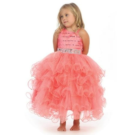 Girls Coral Bead Ruffle Skirt Flower Girl Dress 8