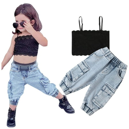 BSDHBS Girls Outfits Toddler Kids Baby Girls Strapless Lace Suspenders Tops Jeans Pants Outfits Set
BSDHBS Girls Outfits Toddler Kids Baby Girls Strapless Lace Suspenders Tops Jeans Pants Outfits Set