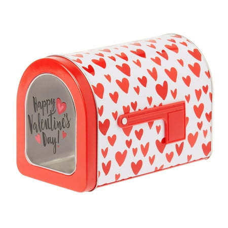 Way To Celebrate Valentine's Day Small Mailbox Tin, Red Hearts
