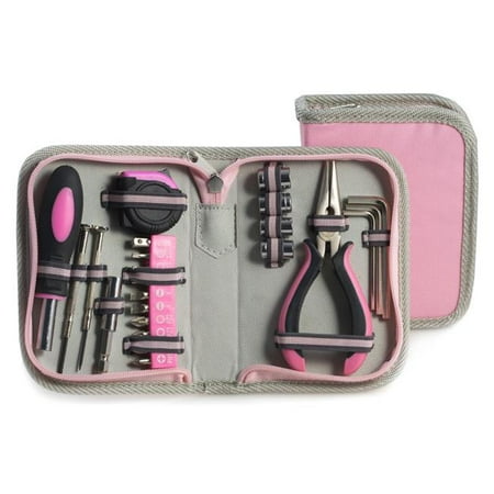 Bey-Berk International BB407 23 Piece Tool Set in Pink Canvas Case