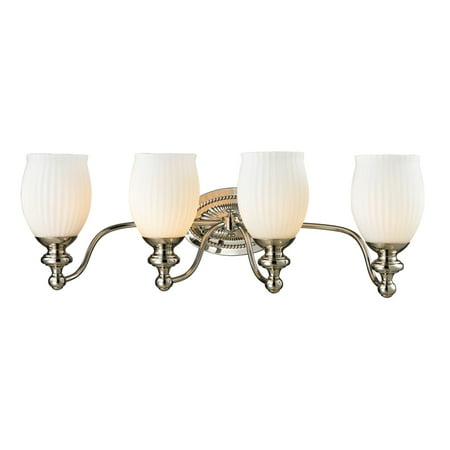Park Ridge 4-Light Vanity Lamp in Polished Nickel with Reeded Opal Glass
