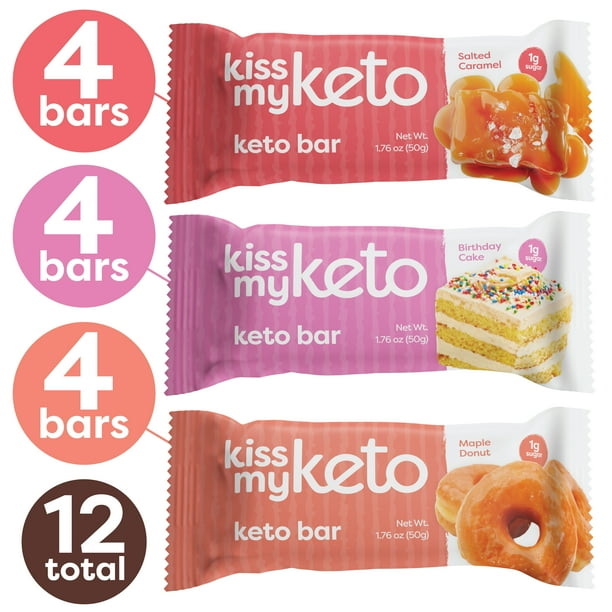 Kiss My Keto Bars — White Chocolate, Low Carb (4g-Net) & Low Sugar Protein Bars (Variety, 12 Pack) | Keto Snack Bars with MCT Oils, Fiber, Protein