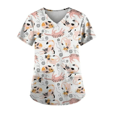 TKing Fashion Women Plus Size Scrubs Top V-Neck Short Sleeve Animal Print Pockets Work Blouse for Women Pink M
TKing Fashion Women Plus Size Scrubs Top V-Neck Short Sleeve Animal Print Pockets Work Blouse for Women Pink M