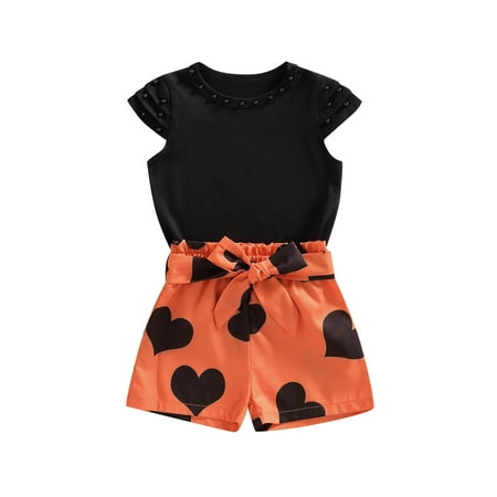 Frobukio 2Pcs Kids Little Girls Clothes Outfit Cap Sleeve Beads Decorated Tops + Heart Printing Belted Shorts Orange 5-6 Years
Frobukio 2Pcs Kids Little Girls Clothes Outfit Cap Sleeve Beads Decorated Tops + Heart Printing Belted Shorts Orange 5-6 Years