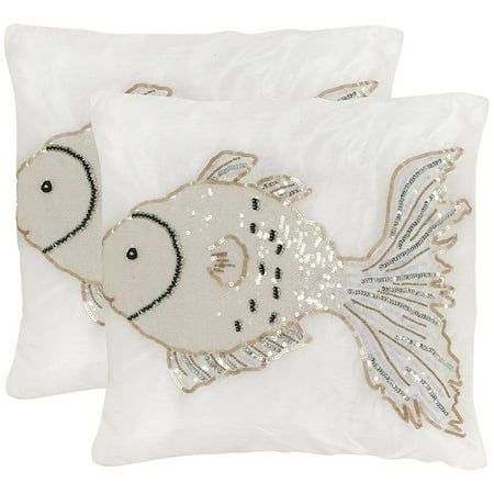 Safavieh Pillow Collection Throw Pillows, 18 by 18-Inch, Kissy Fish Pearlescent, Set of 2