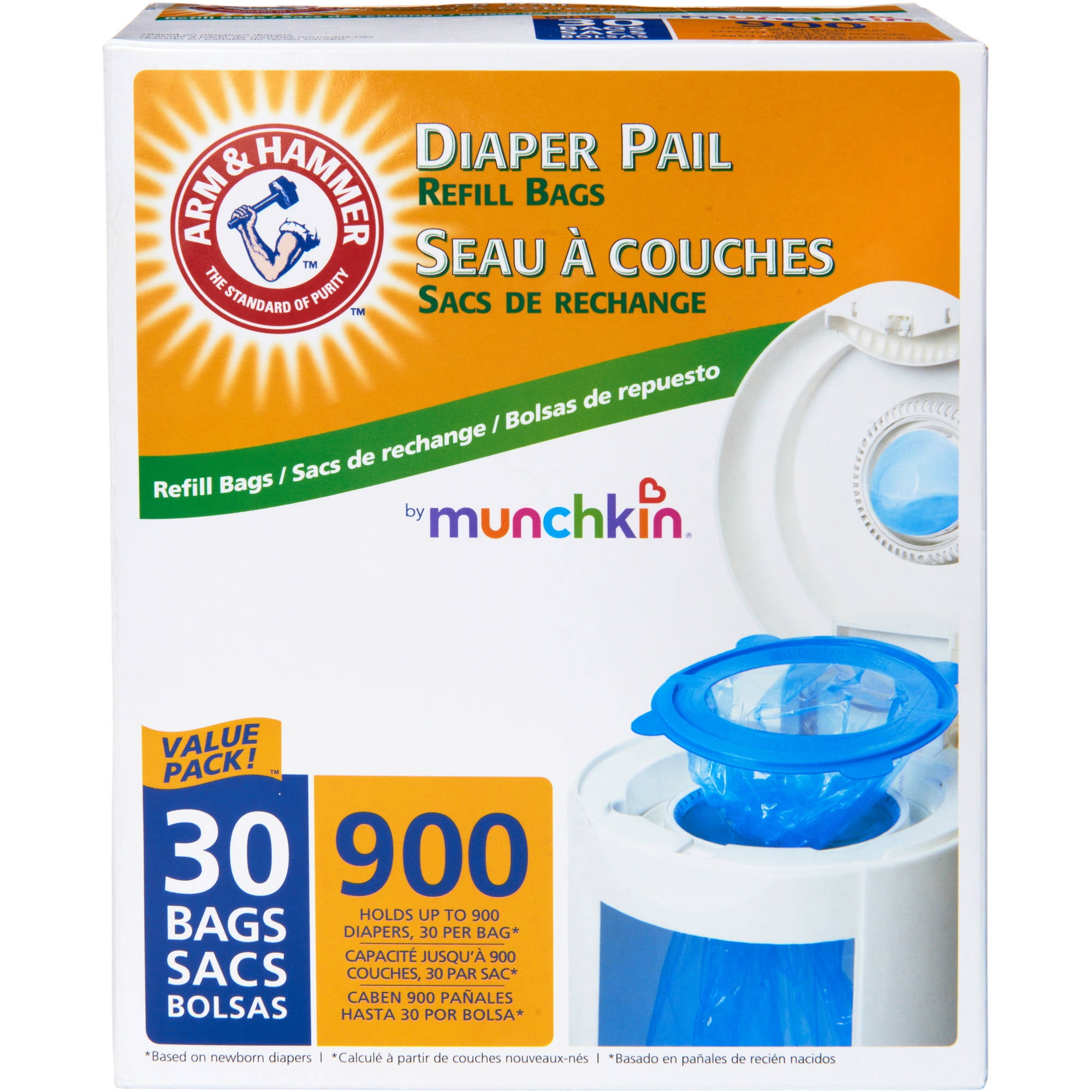 Munchkin Arm \u0026amp; Hammer Diaper Pail Bag Refills, 30pk - Walmart.com