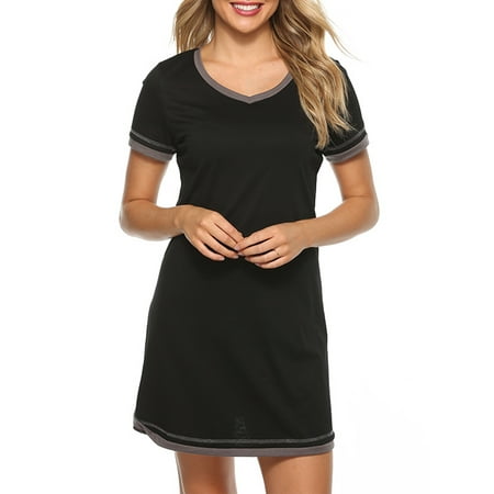 Paille Ladies Nightgowns Short Sleeve Night Gowns Color Block Sleep Dress Women Lounge Pajama Soft V Neck Sleepwear Black S
Paille Ladies Nightgowns Short Sleeve Night Gowns Color Block Sleep Dress Women Lounge Pajama Soft V Neck Sleepwear Black S