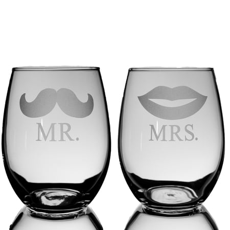 Mr and Mrs Stemless Wine glasses (set of 2 glasses)