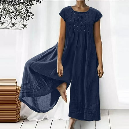 Homadles Jumpsuits for Women Casual- Overalls Cotton linen Solid Short Sleeve Fashion Loose Fit Rompers for Women Summer Navy XXL
Homadles Jumpsuits for Women Casual- Overalls Cotton linen Solid Short Sleeve Fashion Loose Fit Rompers for Women Summer Navy XXL