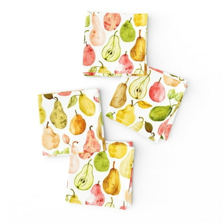 Cocktail Napkins Pears Fruit Hand Painted Fall Harvest Set of 4