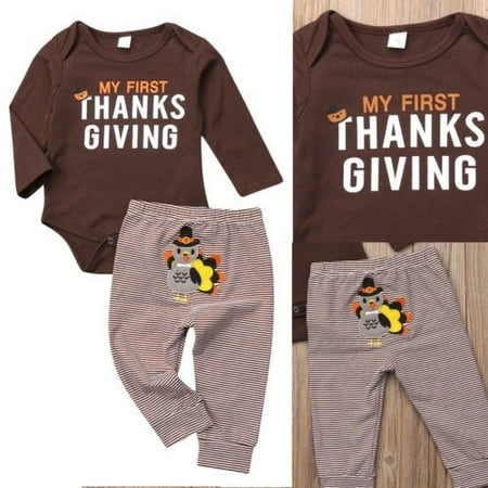 Thanksgiving Baby Girl Boy Outfits Long Sleeve Letter Print Romper Tops+Turkey Striped Pants 2Pcs Outfits Set
Thanksgiving Baby Girl Boy Outfits Long Sleeve Letter Print Romper Tops+Turkey Striped Pants 2Pcs Outfits Set