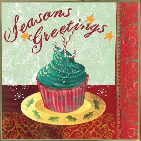 Cupcake Holidays IV-ALIFIO109870 Print 15"x15" by Fiona Stokes-Gilbert-ALI in a Gold Metal Frame