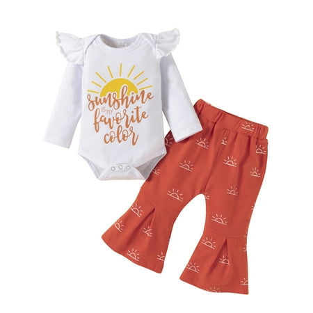 Sunisery 2Pcs Newborn Baby Girls Clothes Set Fly Sleeve Letter Romper Tops Flared Pants Outfits White 3-6 Months
Sunisery 2Pcs Newborn Baby Girls Clothes Set Fly Sleeve Letter Romper Tops Flared Pants Outfits White 3-6 Months