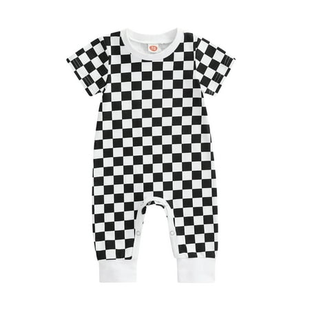 Frobukio Toddler Infant Baby Boys Girs Casual Short Sleeve Jumpsuit Checkerboard Printed Round Neck Long Romper Black 12-18 Months
Frobukio Toddler Infant Baby Boys Girs Casual Short Sleeve Jumpsuit Checkerboard Printed Round Neck Long Romper Black 12-18 Months