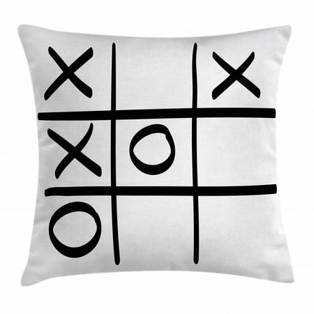 Xo Decor Throw Pillow Cushion Cover, Tic Tac Toe Pattern Unfinished Game Hobby Theme Alphabet Minimalist Artful Image, Decorative Square Accent Pillow Case, 24 X 24 Inches, Black White, by Ambesonne