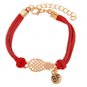 Fancyleo Bracelets Fashion Girls Faux Leather Rope Hollow Pineapple Letter BF Double Layer Bracelet