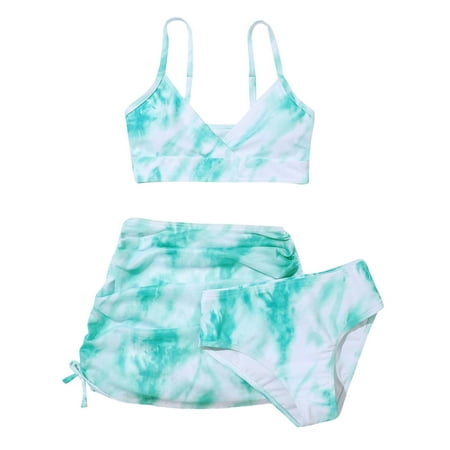 

Girls Summer Cute Crisscross To Dyeing Printing Floral Print Three Piece Swimsuit