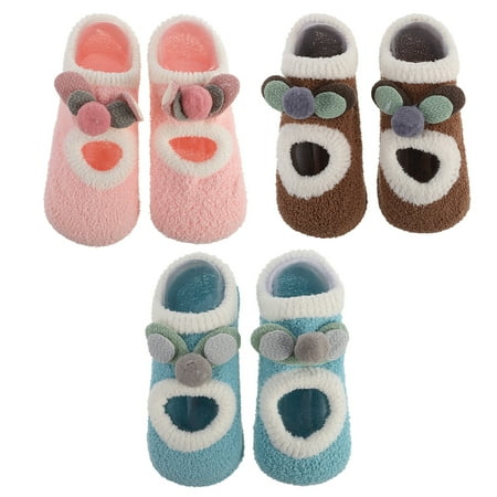 HEMOTON 3 Pairs Cartoon Anti-skid Socks Flooring Socks Toddler Socks Warm Socks