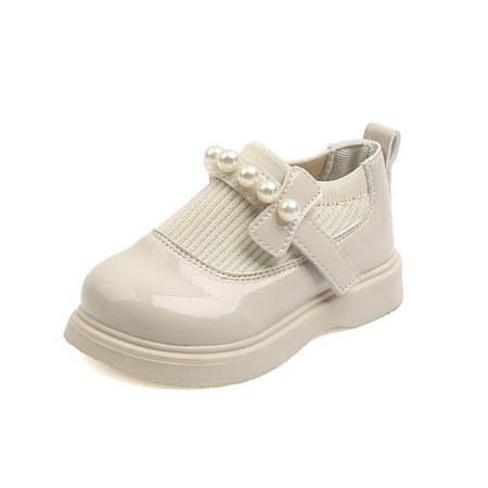 Binmer Toddler Shoes Baby Girls Knitted Elastic Mouth Fashion Pearl Non-Slip Small Leather Shoes Princess Shoes