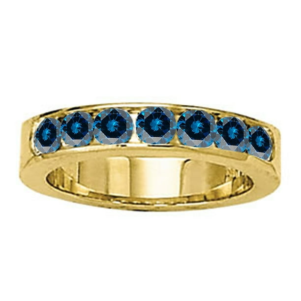 1 Ct Channel Setting Blue Diamond Wedding Band-Bridal Set- 14K Gold