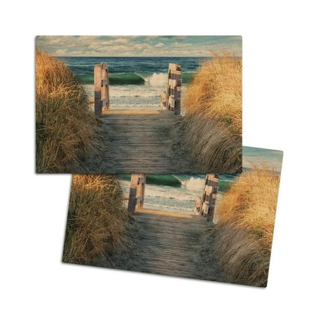 Stairs to Beach (4x6 Birch Wood Postcards 2-Pack Stationary Rustic Home Wall Decor)